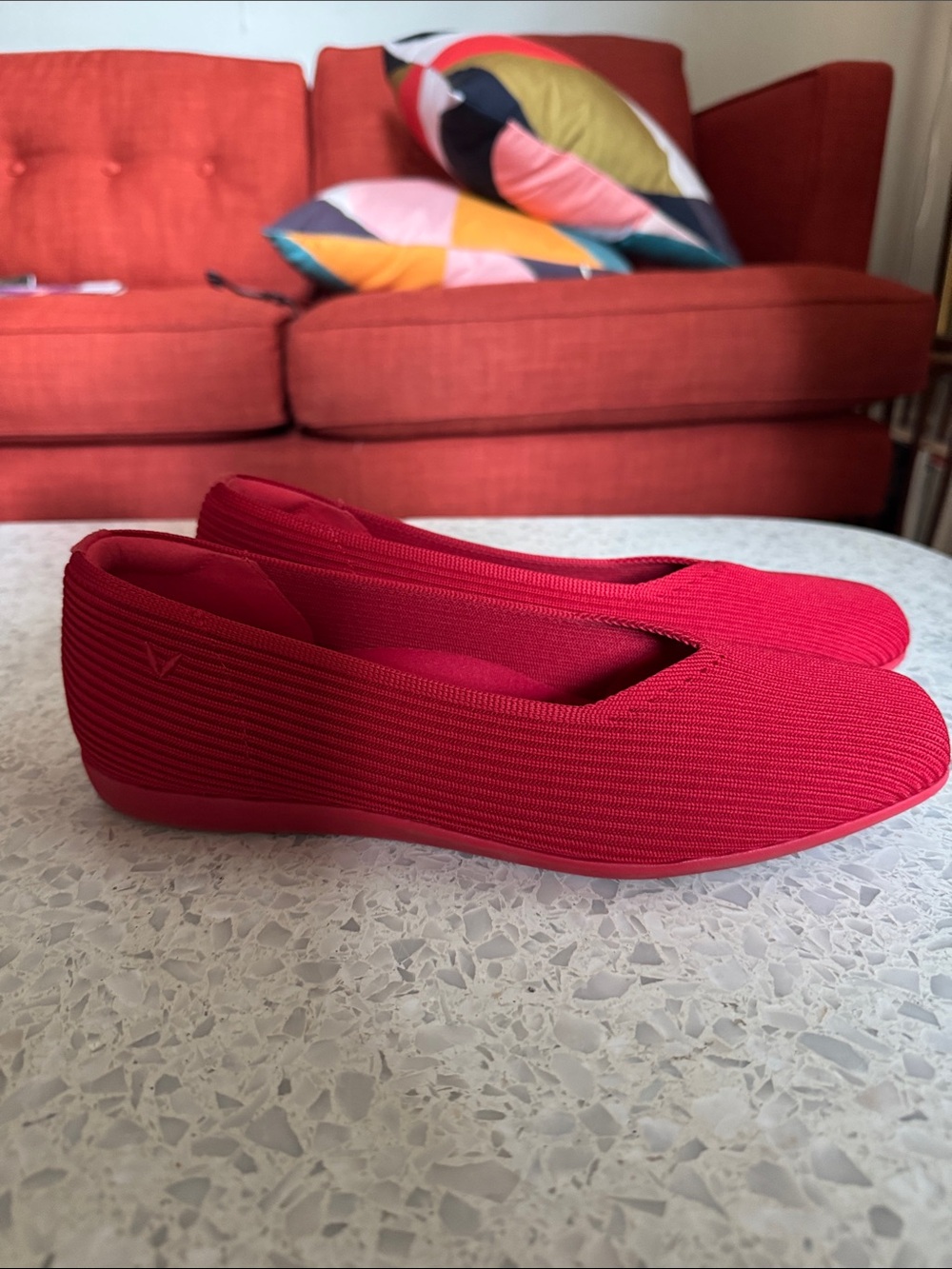 Vivaia Red Slip-On Ribbed Ballet Flats